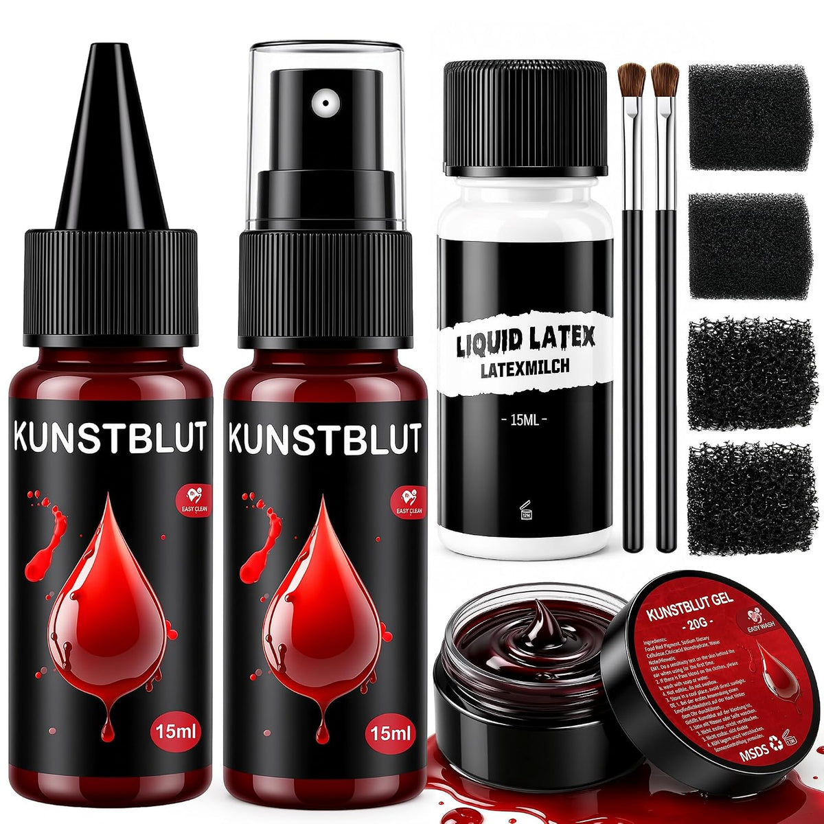 Kunstblut Halloween Fake Blood Schminke Make Up 10er Set Auswaschbar