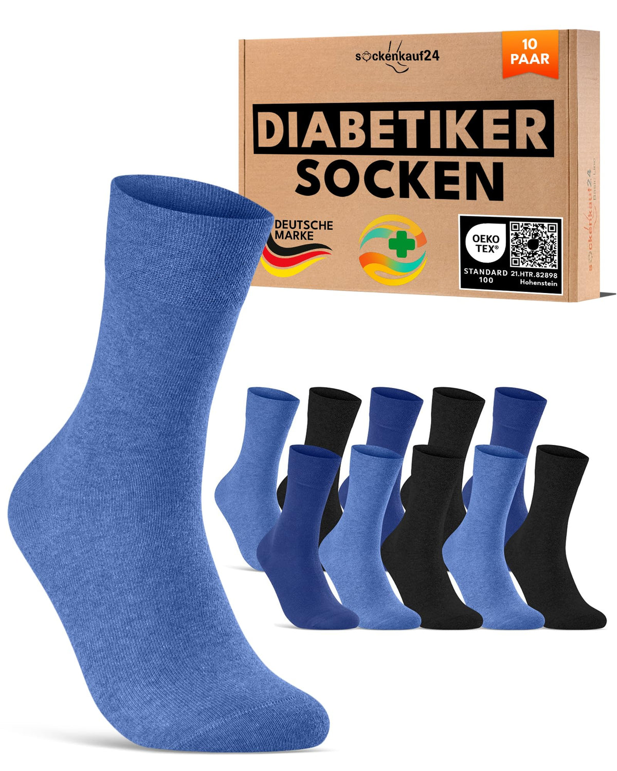 sockenkauf24 10 Paar Diabetikersocken für Herren & Damen ohne Gummibund & ohne Naht aus Baumwolle Diabetiker Socken mit Komfortbund ohne Gummi