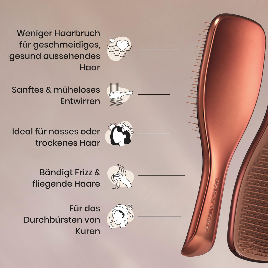 Tangle Teezer Ultimate Detangler Haarbürste – Nasses & Trockenes Haar – Entwirrungsbürste für Alle Haartypen – Zweistufige Borsten Reduzieren Haarbruch & Knoten – Champagner Gold mit Chrom-Finish