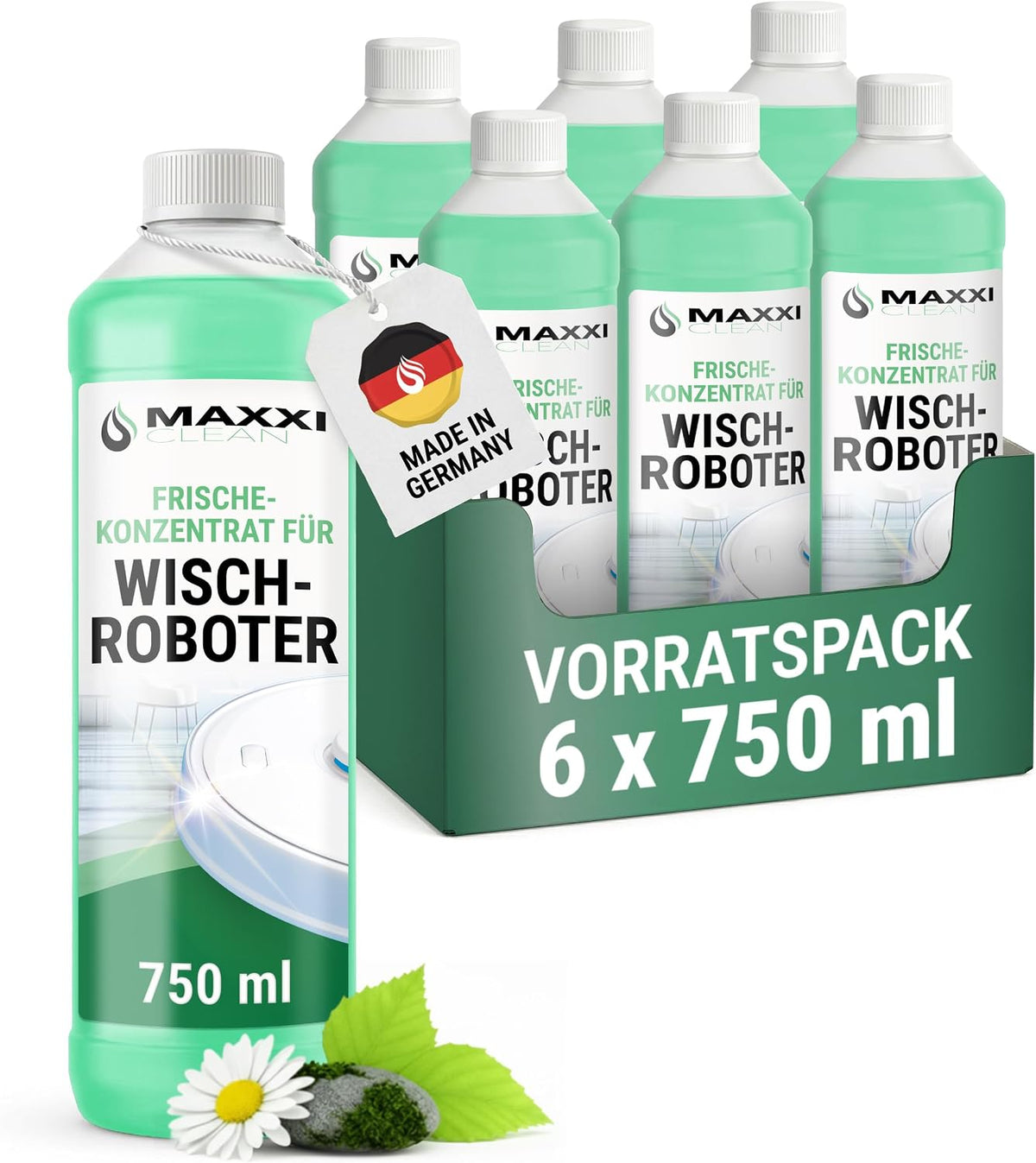 Maxxi Clean 1 x 750 ml Reinigungsmittel für Saugroboter mit Wischfunktion I Konzentrat mit Frische Duft I Universalreiniger für Fliesen, Laminat, Parkett I kompatibel mit gängigen Herstellern