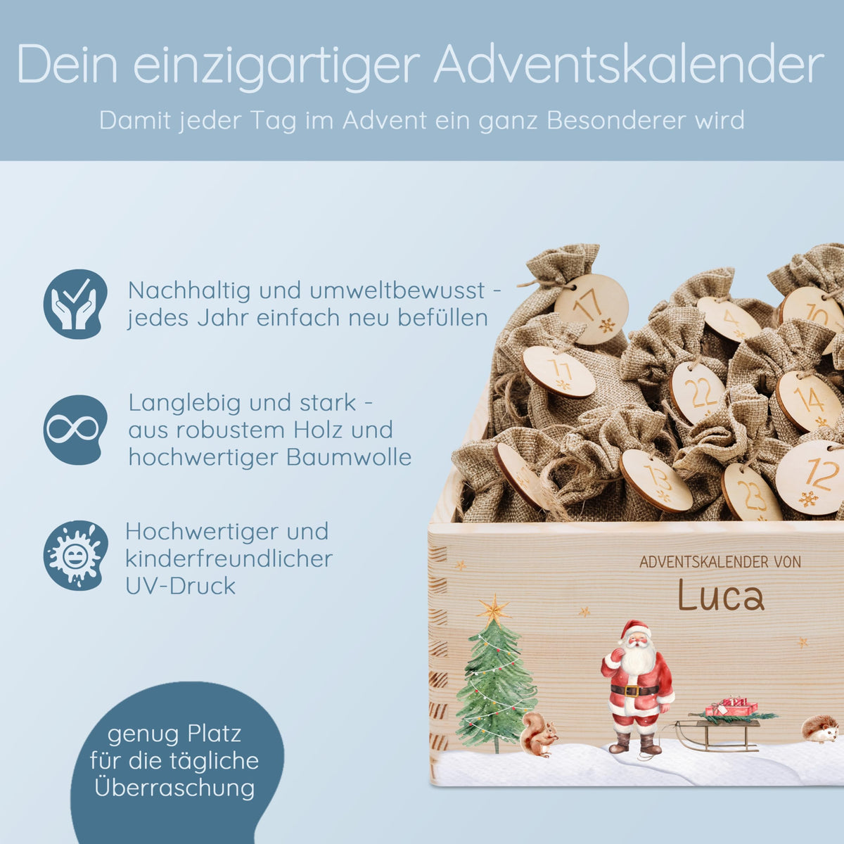 Bärenfreunde Personalisierter Adventskalender zum Befüllen, Holz, Baum