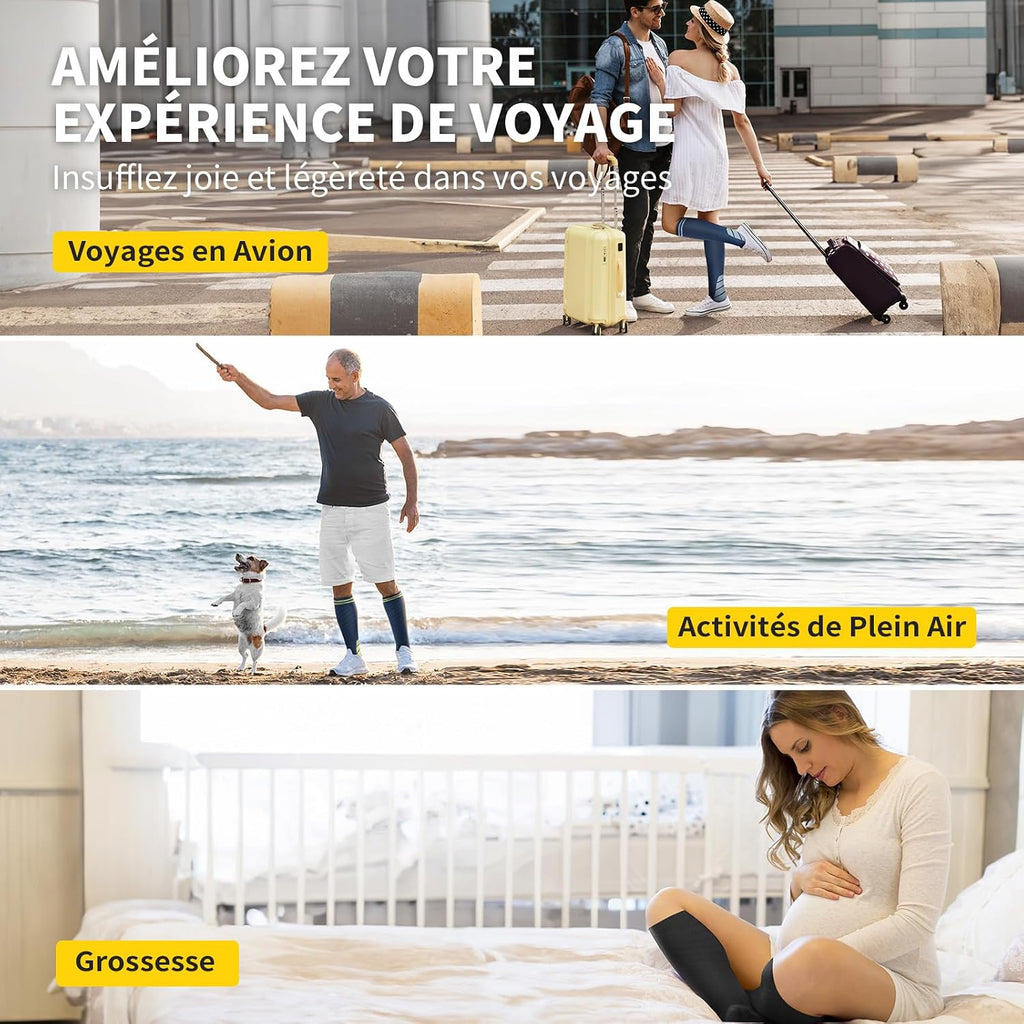 CAMBIVO Bas de Contention Femme Homme 3Paires, Chaussettes de Compression 20-30mmHg, Chaussette Contention Classe 2, pour Circulation Sanguine, Course a Pied, Voyage Avion, Sport, Running, Infirmiere