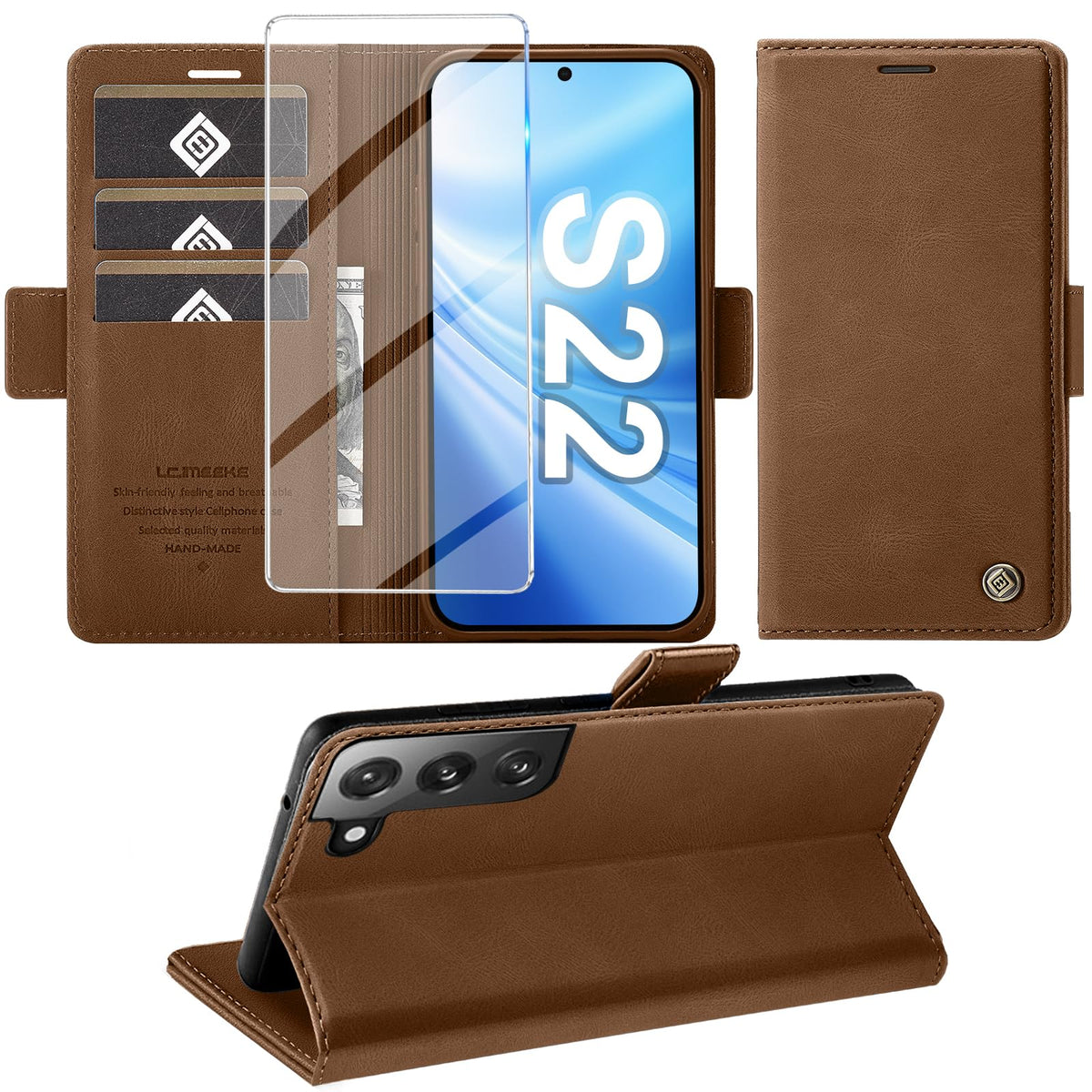 Giyer Handyhülle für Samsung Galaxy S24 5G Hülle mit Schutzfolie, Schutzhülle Galaxy S24 5G PU-Leder Wallet Flip Case Standfunktion Kartenfach Klapphülle für Samsung S24 5G Full Cover (Grün)