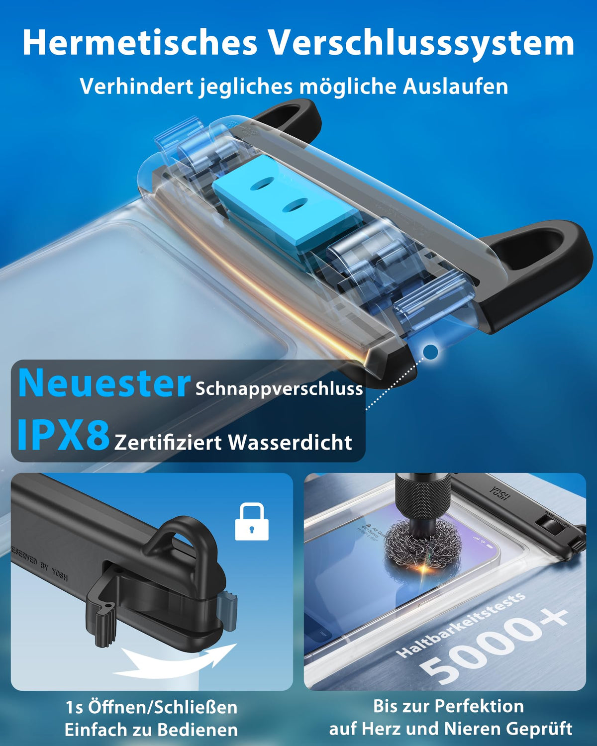YOSH wasserdichte Handyhülle [Schwimmende & Nahtloser] 2 STK., bis zu 7,5"
