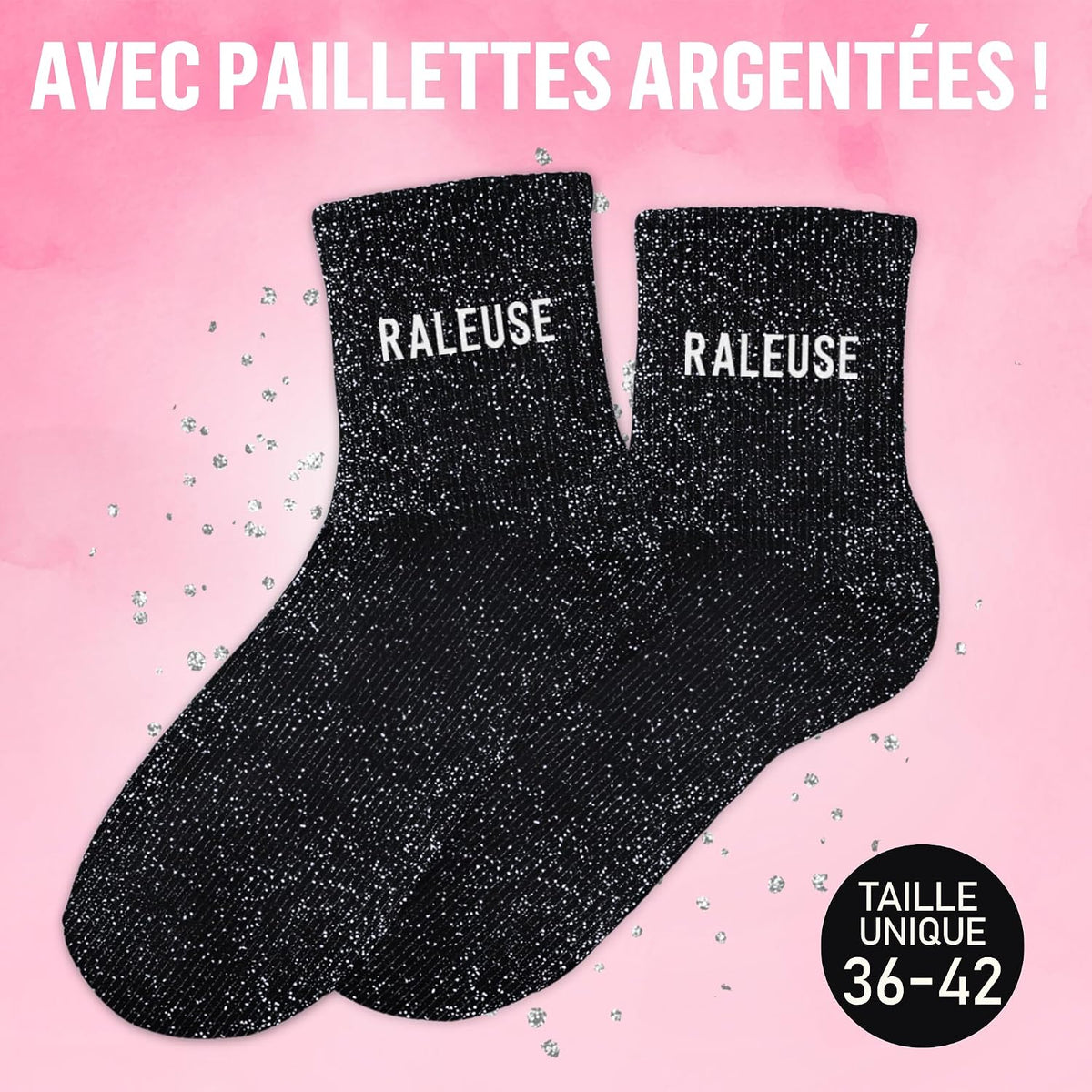 MASSA Chaussettes Paillettes - Taille Unique - Parfaite, Unique, Wesh, Tana, Princesse, Pipelette, Raleuse, Gourmande, Aigrie, Mamounette - Chaussettes à Paillettes