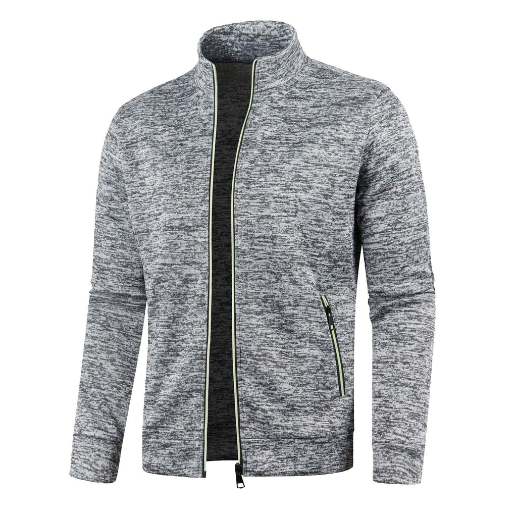 Generisch Sweatjacke Herren Ohne Kapuze Cardigan Mit Reißverschluss Langarm Janker Stehkragen Pullover Casual Warme Herbst/Winterjacke Klassischer Strickweste Trachtenjacke Freizeitjacke