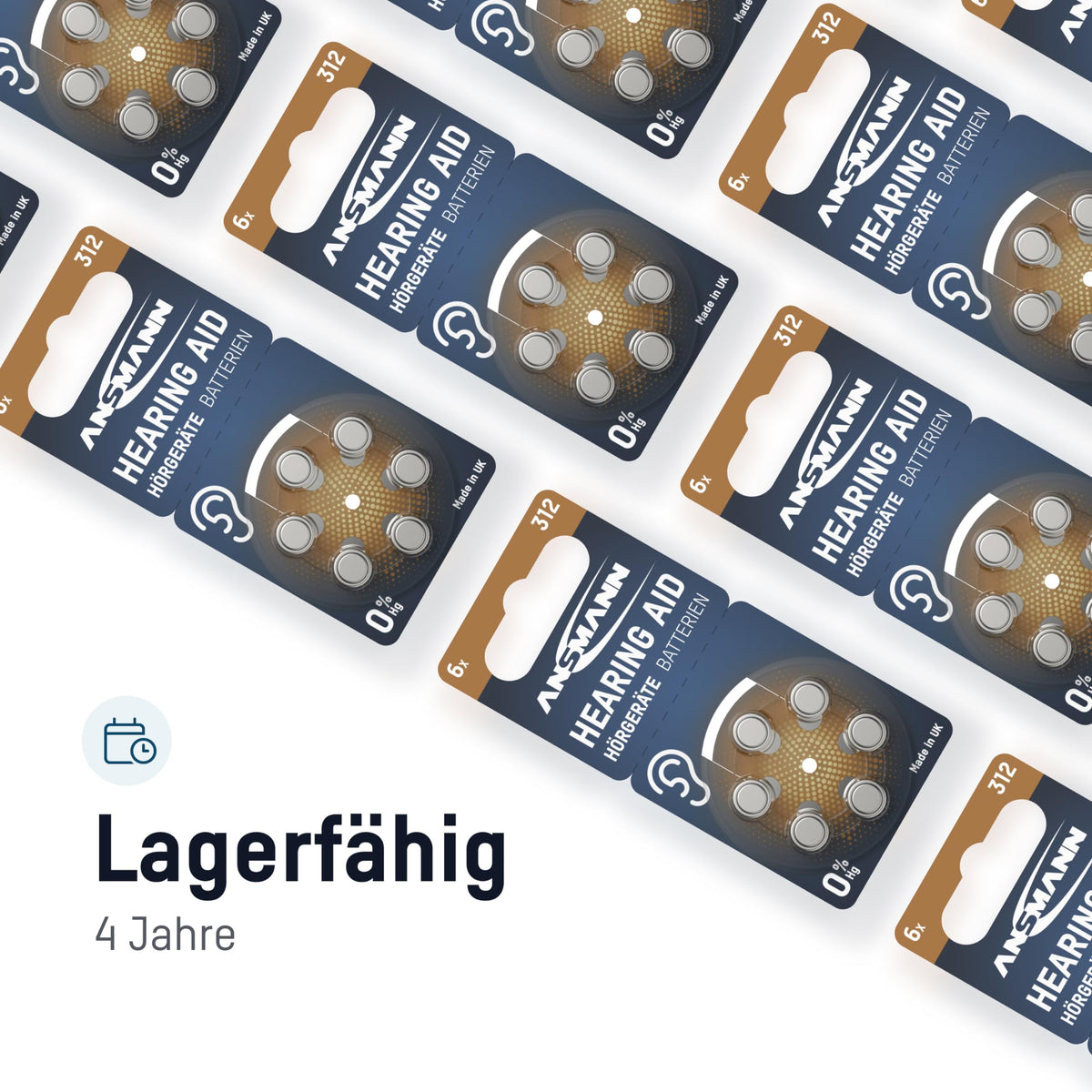 Ansmann Hörgerätebatterien 312-60x Zink-Luft Batterien Typ PR41 - Braun