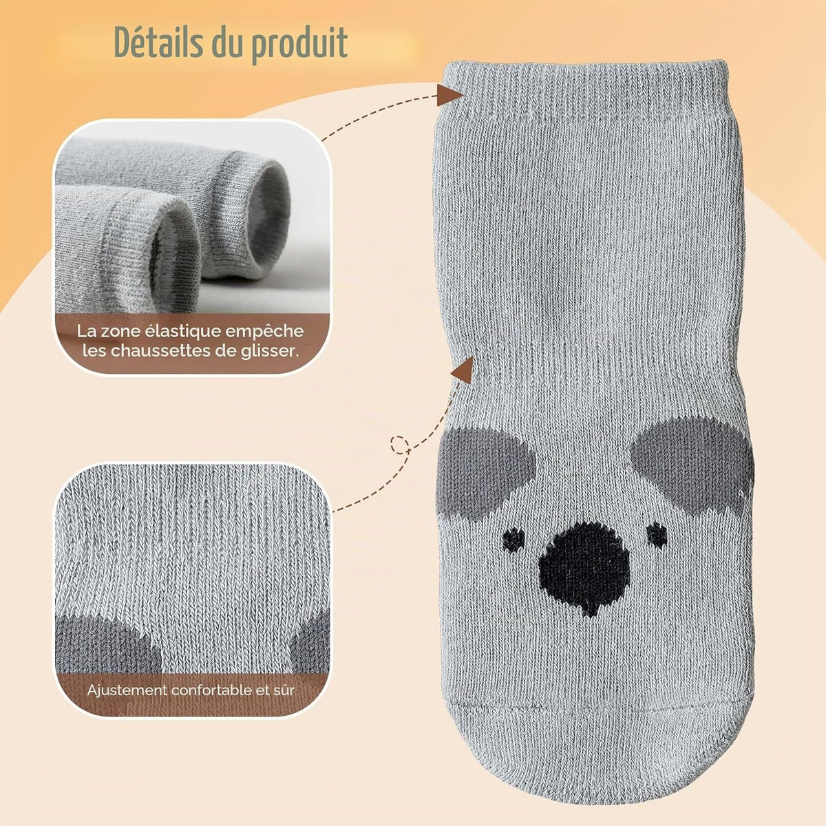 SockWaddles Chaussettes de bébé, 5 paires de chaussettes antidérapantes ABS respirantes pour enfants, chaussettes de bébé en coton, garçons et filles avec des animaux et des licornes