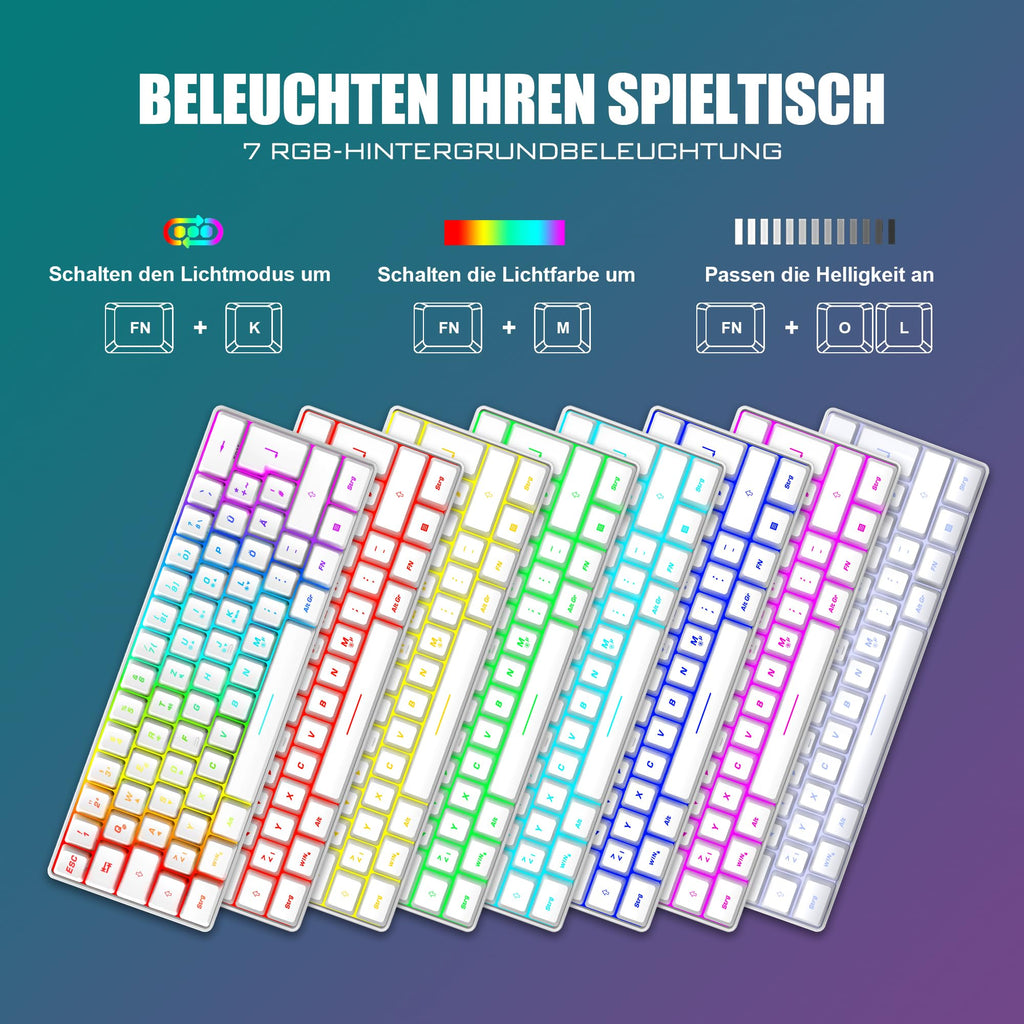 RedThunder 60% Kabelloses RGB Gaming Tastatur und Maus Set, QWERTZ DE Layout, Wiederaufladbare Funktastatur mit Ultraleichte Gaming Maus mit Wabenkonstruktion, für PC MAC PS5 Xbox Gamer, Büro.