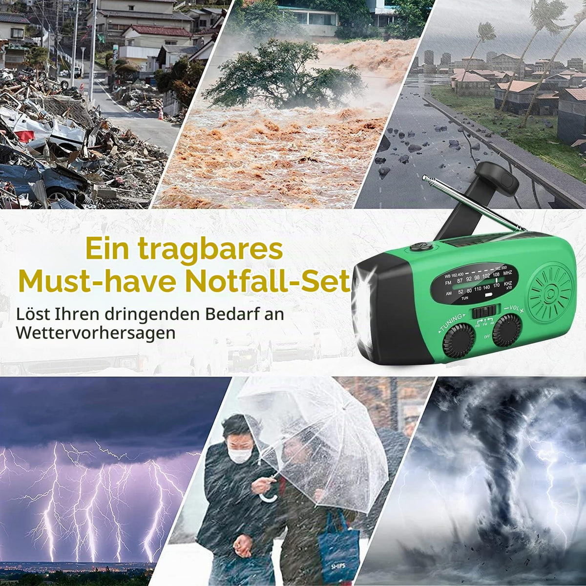 Notfall-Solarradio,Solarbaby Selbstbetriebenes Kurbelradio mit LED-Taschenlampe, SOS-Alarm,AM/FM Wetter Wind Up Radio mit 2000mAh Akku für Notladung von Smartphone,(Rod)