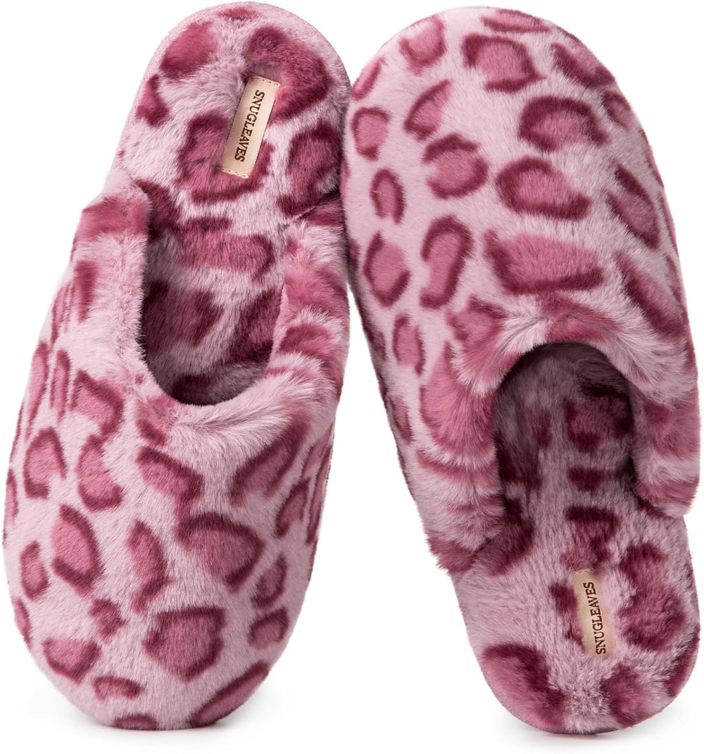 Snug Leaves Women's Fuzzy Scuff Slippers Memory Foam Non-slip House Shoes