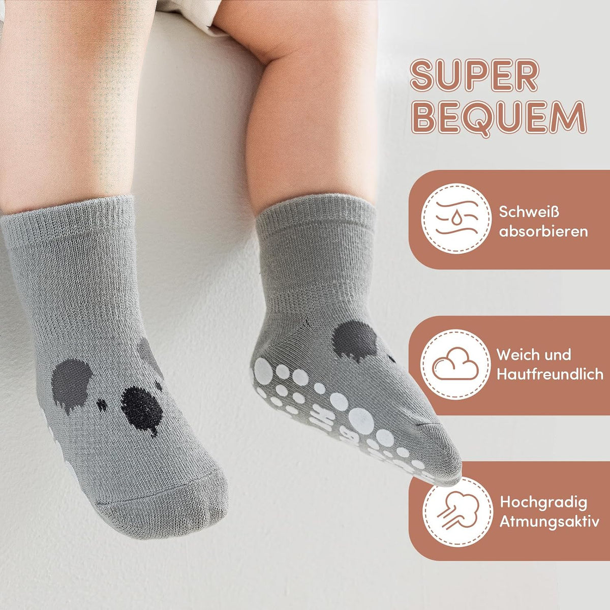 SockWaddles Chaussettes de bébé, 5 paires de chaussettes antidérapantes ABS respirantes pour enfants, chaussettes de bébé en coton, garçons et filles avec des animaux et des licornes