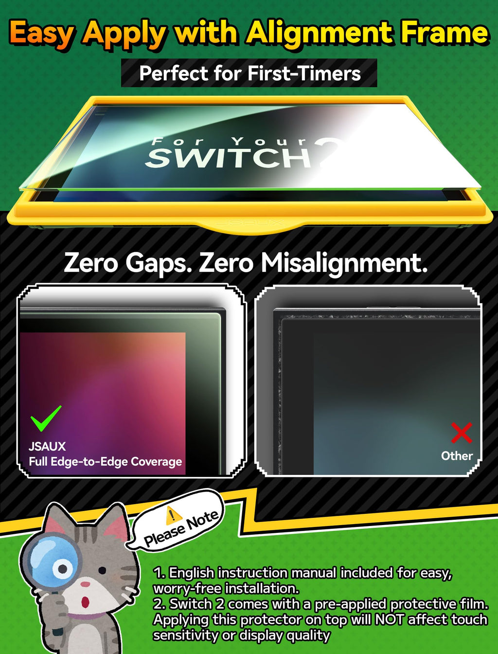 JSAUX 2er-Pack Ultra HD Displayschutz für Nintendo Switch 2