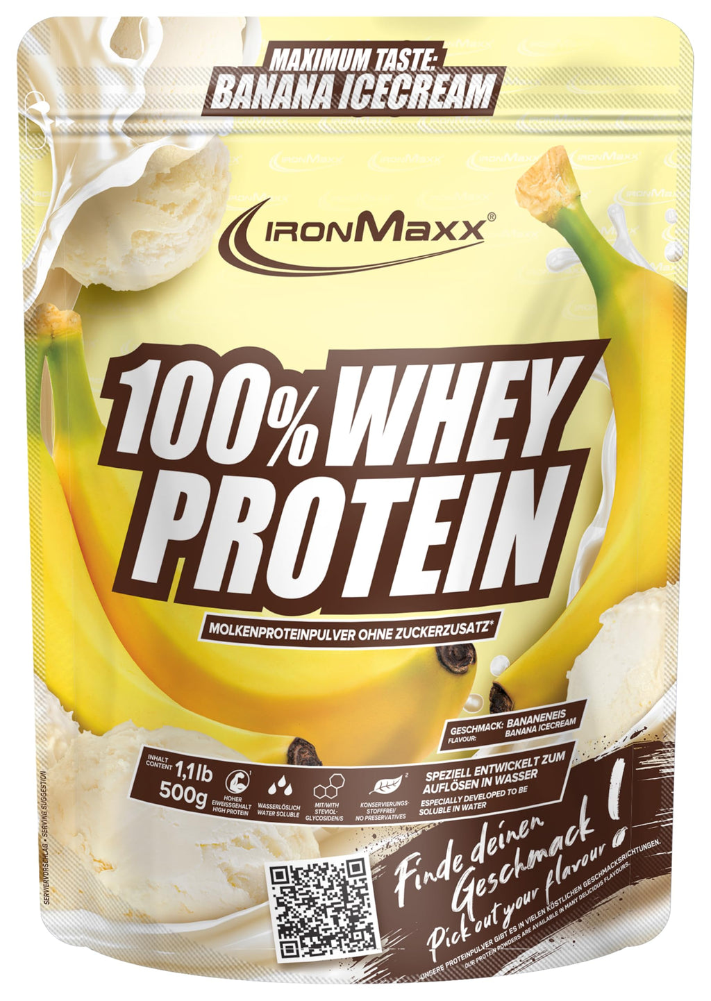 IronMaxx 100% Whey Protein Pulver - French Vanilla 500g Beutel | zuckerreduziertes, wasserlösliches Eiweißpulver aus Molkenprotein | viele verschiedene Geschmacksrichtungen