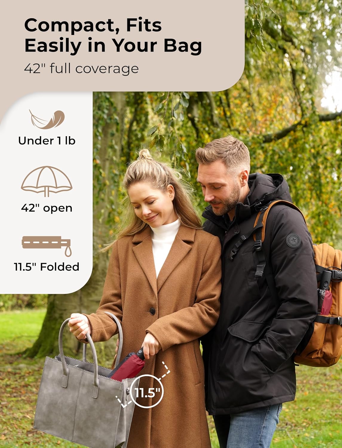 TUMELLA Strongest Windproof Travel Umbrella (Compact, 100MPH Wind-Tested), Light, Portable, One-Handed Use, Automatic Folding Rain Umbrella, Durable, Premium Grip, Fits Car & Backpack