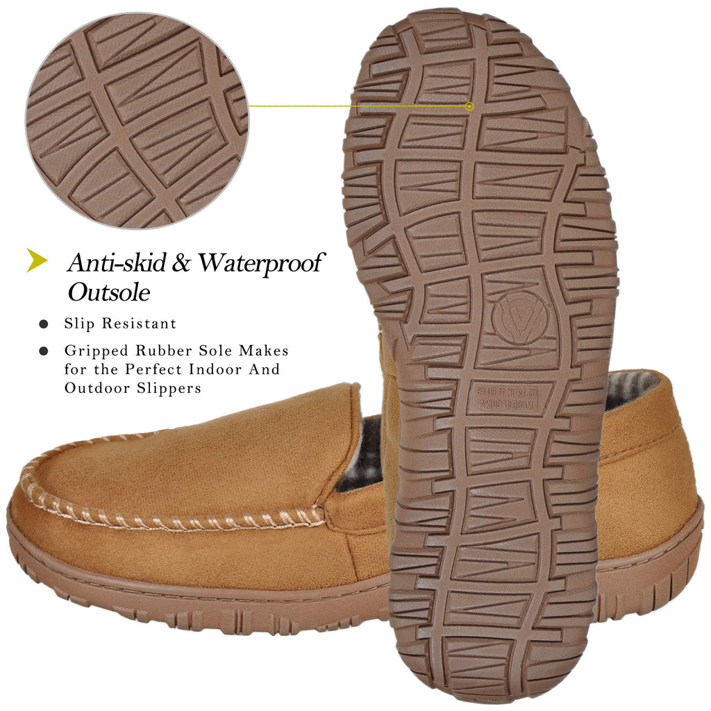 MIXIN Men's Cozy Moccasin Slippers Anti-Skid Slip On House Slippers with Comfy Memory Foam
