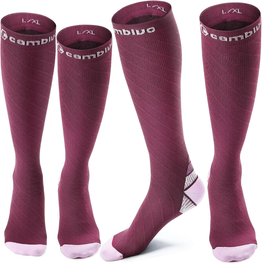 CAMBIVO Compression Socks for Women & Men 2 Pairs, Travel Flight Socks