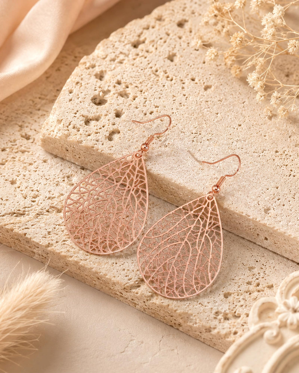 14K Gold vergoldet Blattgold Ohrringe für Frauen, Silber Ohrringe Hängend Damen mit Anhänger Tropfenform, Wassertropfen Schmuck für Geschenk