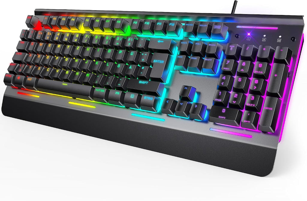 TECKNET Gaming Tastatur 105 Tasten Membrantastatur mit Vollmetall-Gehäuse