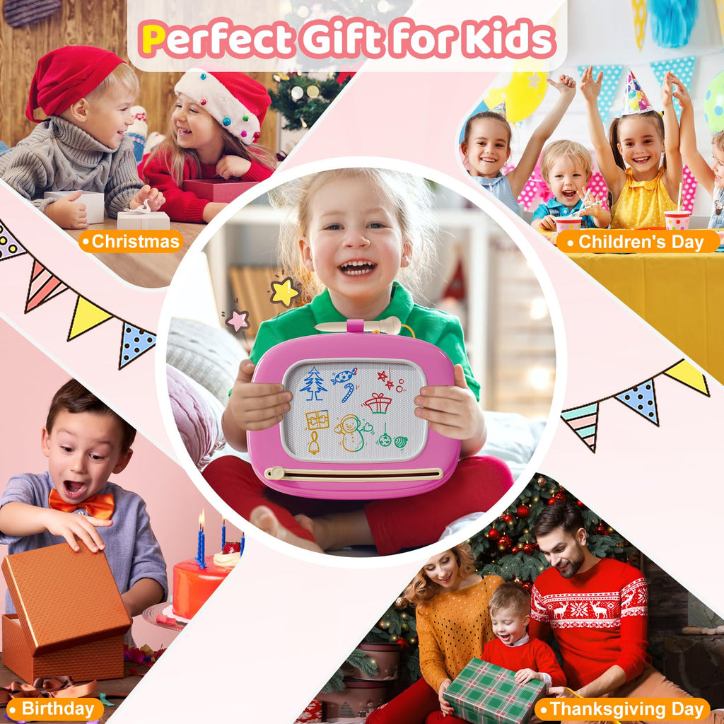 Kikidex Magnetic Drawing Board, Toddler Girl Toys for 1-3 Year Old, Doodle Board Pad Learning and Educational Toys for 1 2 3 Year Old Kids Birthday Gift (Soft Pink)