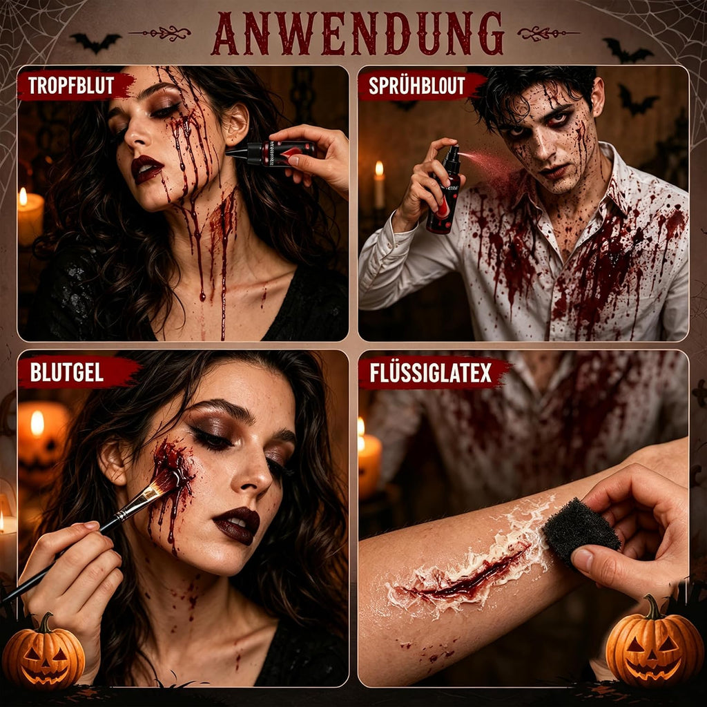 Kunstblut Halloween Fake Blood Schminke Make Up 10er Set Auswaschbar