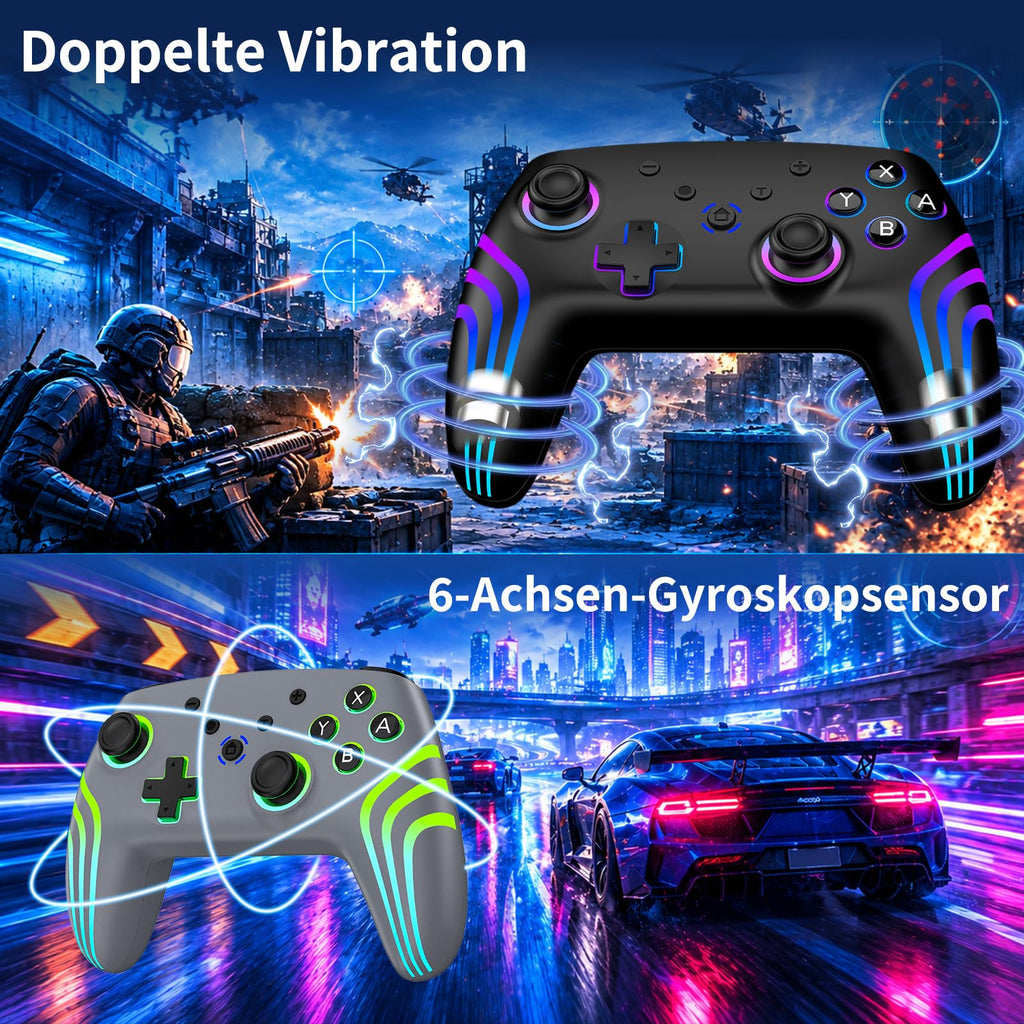 Reddening Switch 2 Controller für Switch/Switch 2/Switch Lite/Switch OLED,Switch Controller mit Doppel Vibration,Switch 2 Pro Controller mit 6 Achsen Gyro,Hall Joystick,Aufwachen,Turbo (Weiß Schwarz)