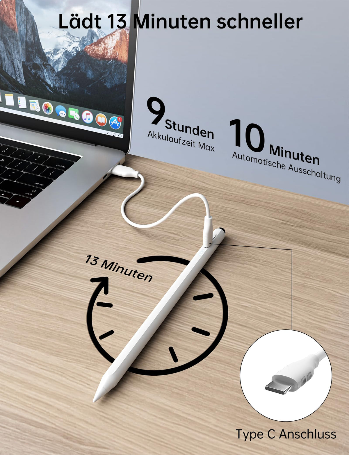 MEKO Stift für Apple iPad 2018–2026, Weiß, 35 Stunden Akkulaufzeit