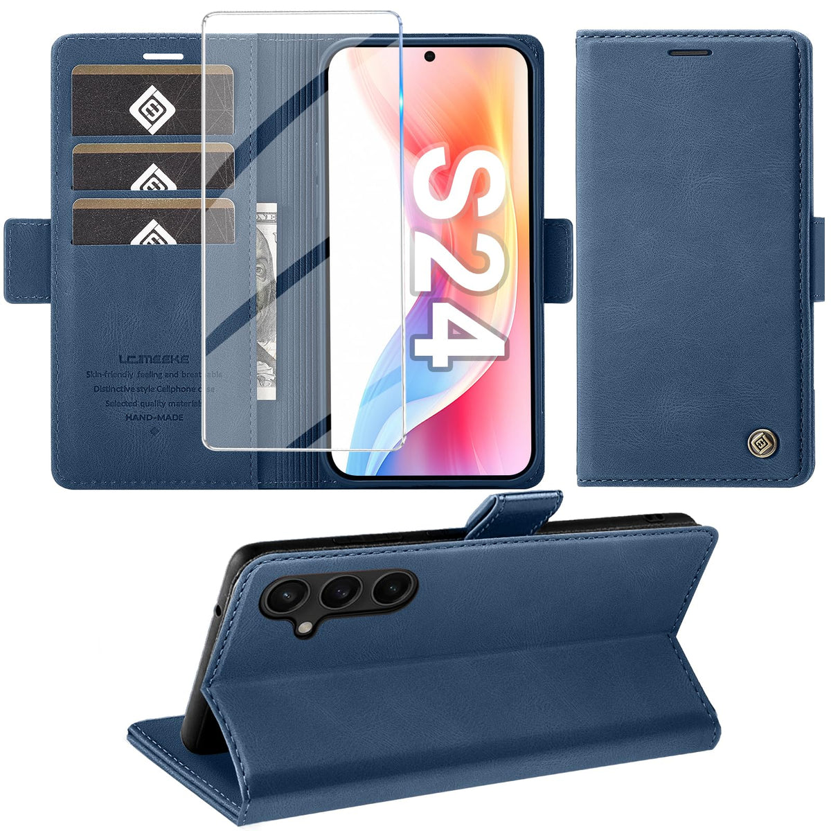 Giyer Handyhülle für Samsung Galaxy S24 5G Hülle mit Schutzfolie, Schutzhülle Galaxy S24 5G PU-Leder Wallet Flip Case Standfunktion Kartenfach Klapphülle für Samsung S24 5G Full Cover (Grün)