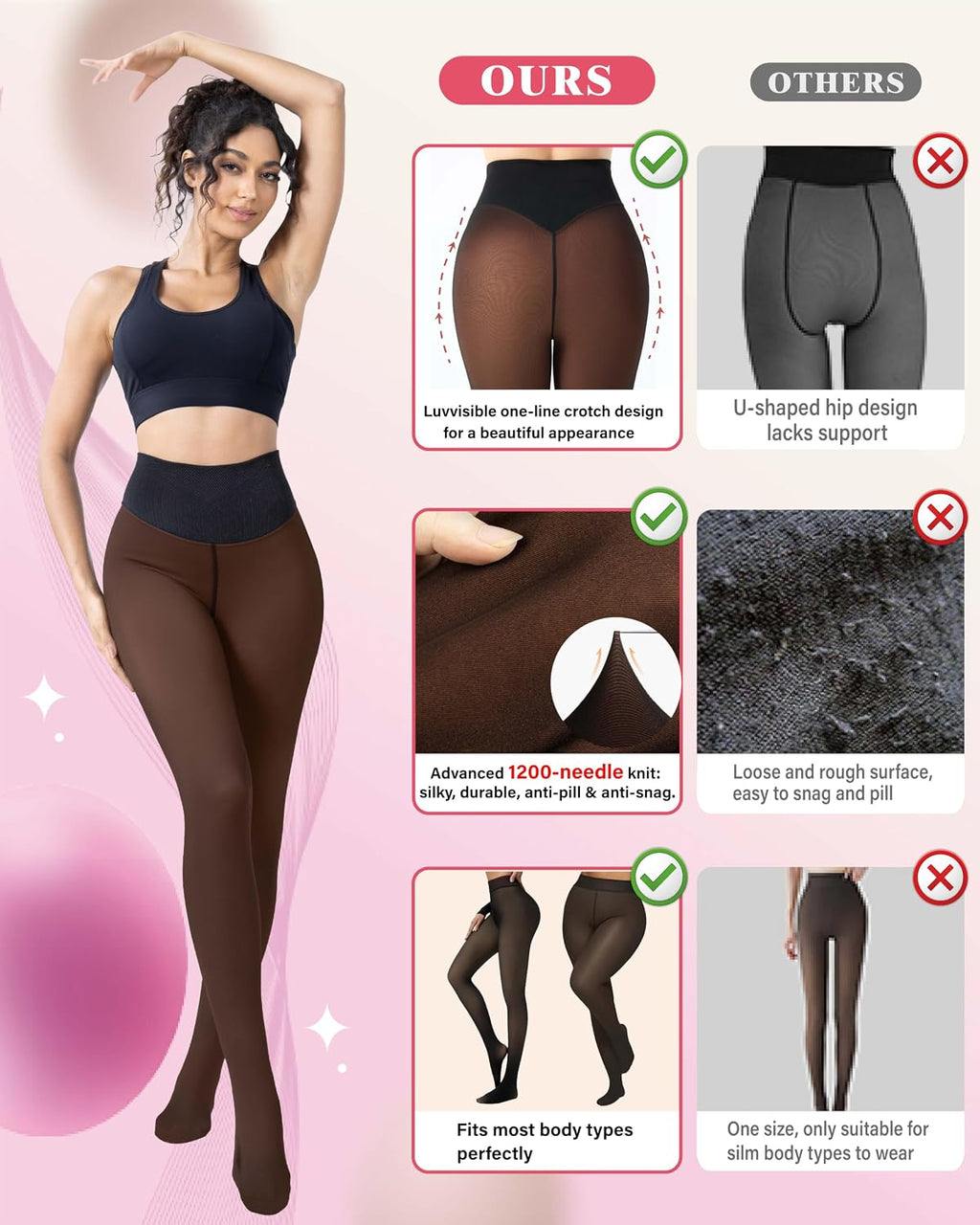 Unesmaro Womens Fleece Lined Tights, Translucent Thermal Pantyhose Leggings
