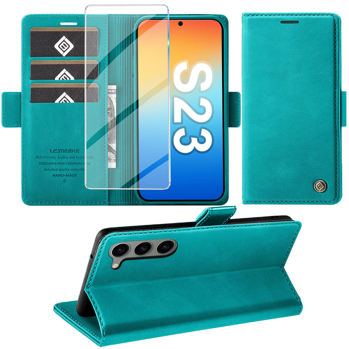 Giyer Handyhülle für Samsung Galaxy S24 5G Hülle mit Schutzfolie, Schutzhülle Galaxy S24 5G PU-Leder Wallet Flip Case Standfunktion Kartenfach Klapphülle für Samsung S24 5G Full Cover (Grün)