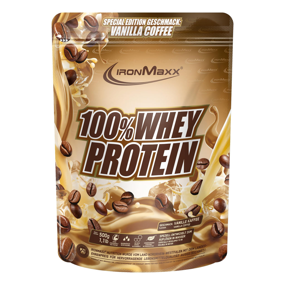 IronMaxx 100% Whey Protein Pulver - French Vanilla 500g Beutel | zuckerreduziertes, wasserlösliches Eiweißpulver aus Molkenprotein | viele verschiedene Geschmacksrichtungen