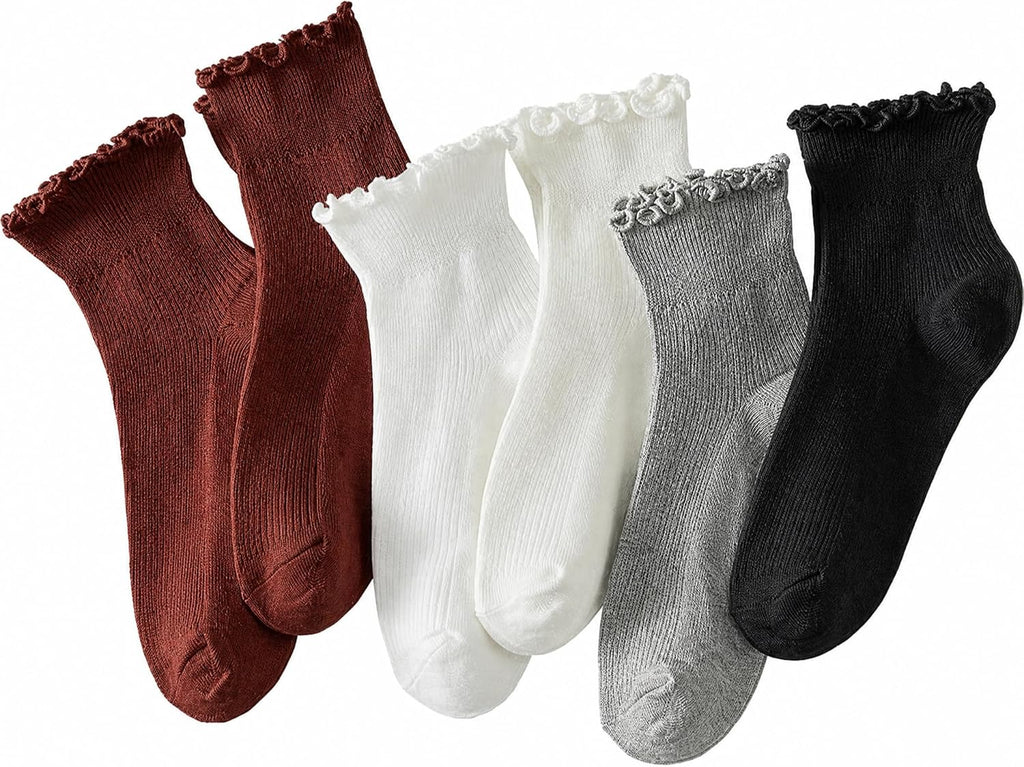 Hstyle 6 Pairs of Ruffle Socks Women, Cute Ruffle Ankle Socks