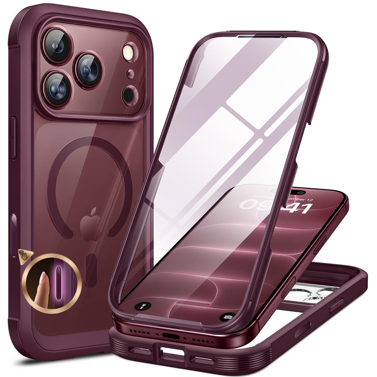 Miracase für iPhone 17 Hülle 6,3 Zoll,360 Grad Komplettschutz,Schwarz