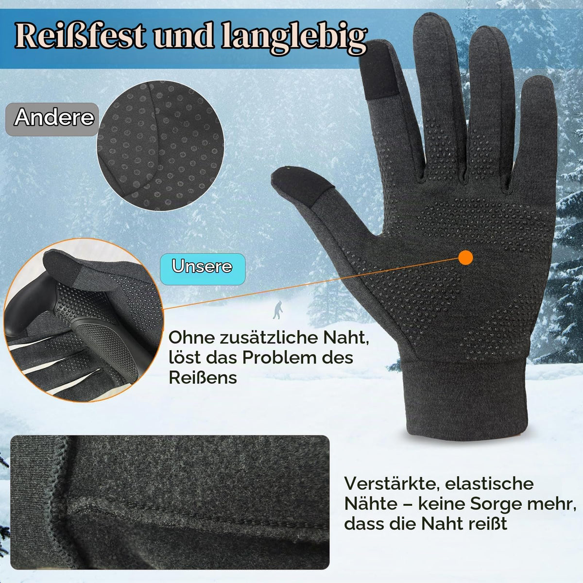 Unigear Touchscreen Handschuhe, Herren Damen Sporthandschuhe Handschuhfutter Outdoor Laufhandschuhe Warme Winddichte Winterhandschuhe Anti-Rutsch Full Finger für Laufen, Fahren, Radfahren, Wandern