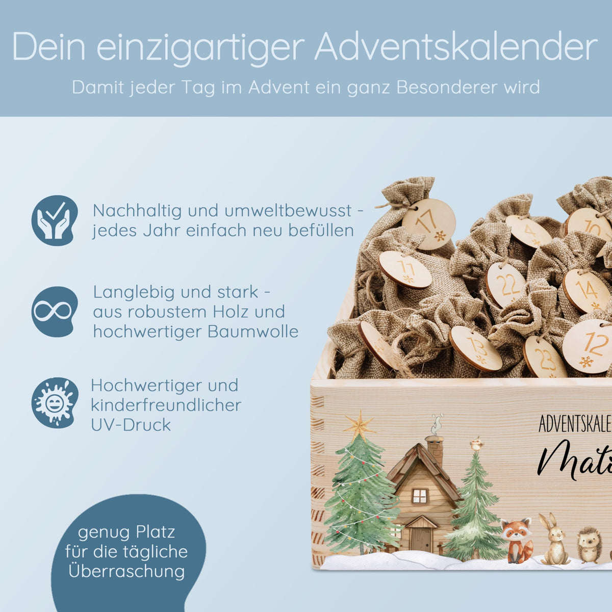 Bärenfreunde Personalisierter Adventskalender zum Befüllen, Holz, Baum