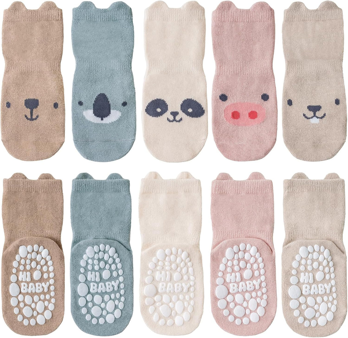 SockWaddles Chaussettes de bébé, 5 paires de chaussettes antidérapantes ABS respirantes pour enfants, chaussettes de bébé en coton, garçons et filles avec des animaux et des licornes