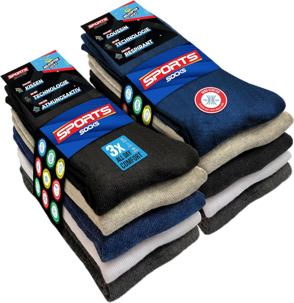 SOXCO 10 Paires Chaussettes de Sport Homme Mi-Hautes | Technologie DRI-WIK d’Évacuation de l’Humidité | Amorti PILLO-SOFT | Élasthanne Dura-Stretch | Sport & Usage Quotidien | Multicolore
