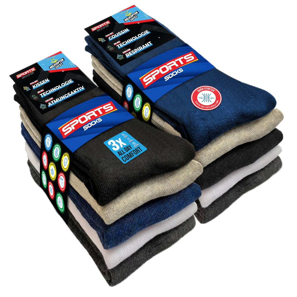 SOXCO 10 Paires Chaussettes de Sport Homme Mi-Hautes | Technologie DRI-WIK d’Évacuation de l’Humidité | Amorti PILLO-SOFT | Élasthanne Dura-Stretch | Sport & Usage Quotidien | Multicolore