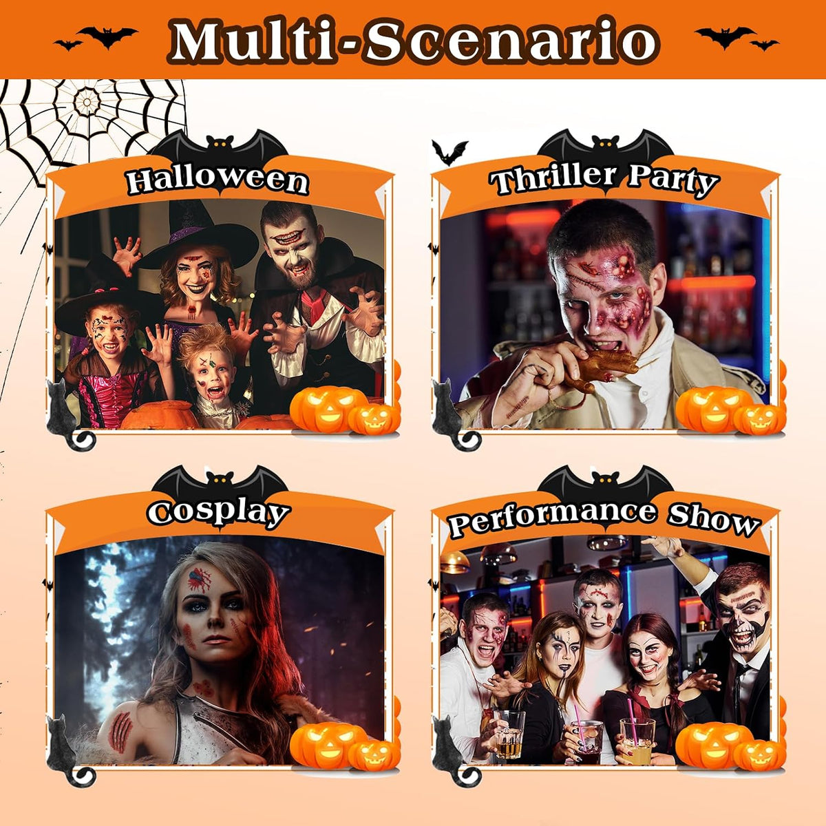 Tatouage Halloween Temporaire, 50 Feuilles Fausse Cicatrice Plaie Halloween