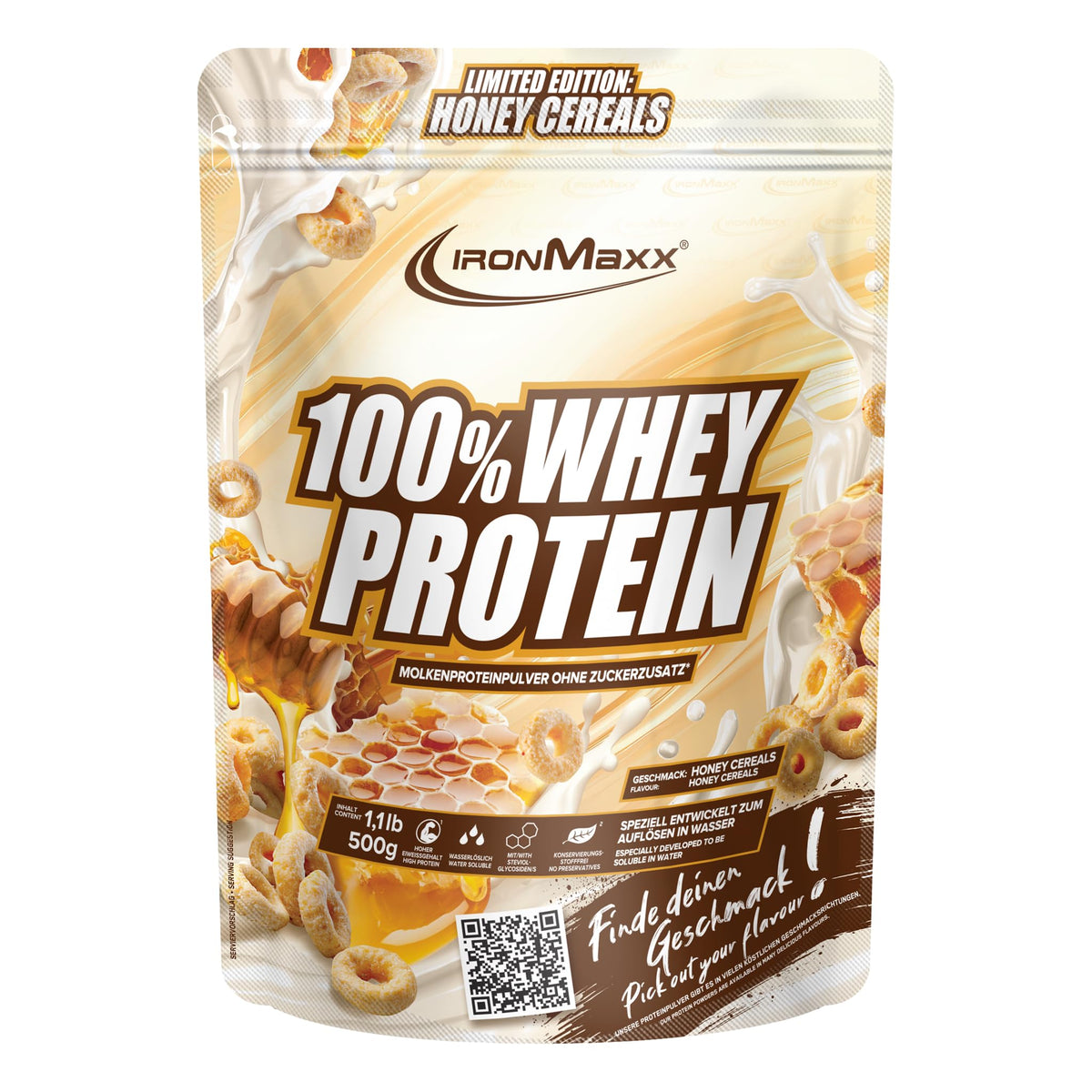 IronMaxx 100% Whey Protein Pulver - French Vanilla 500g Beutel | zuckerreduziertes, wasserlösliches Eiweißpulver aus Molkenprotein | viele verschiedene Geschmacksrichtungen