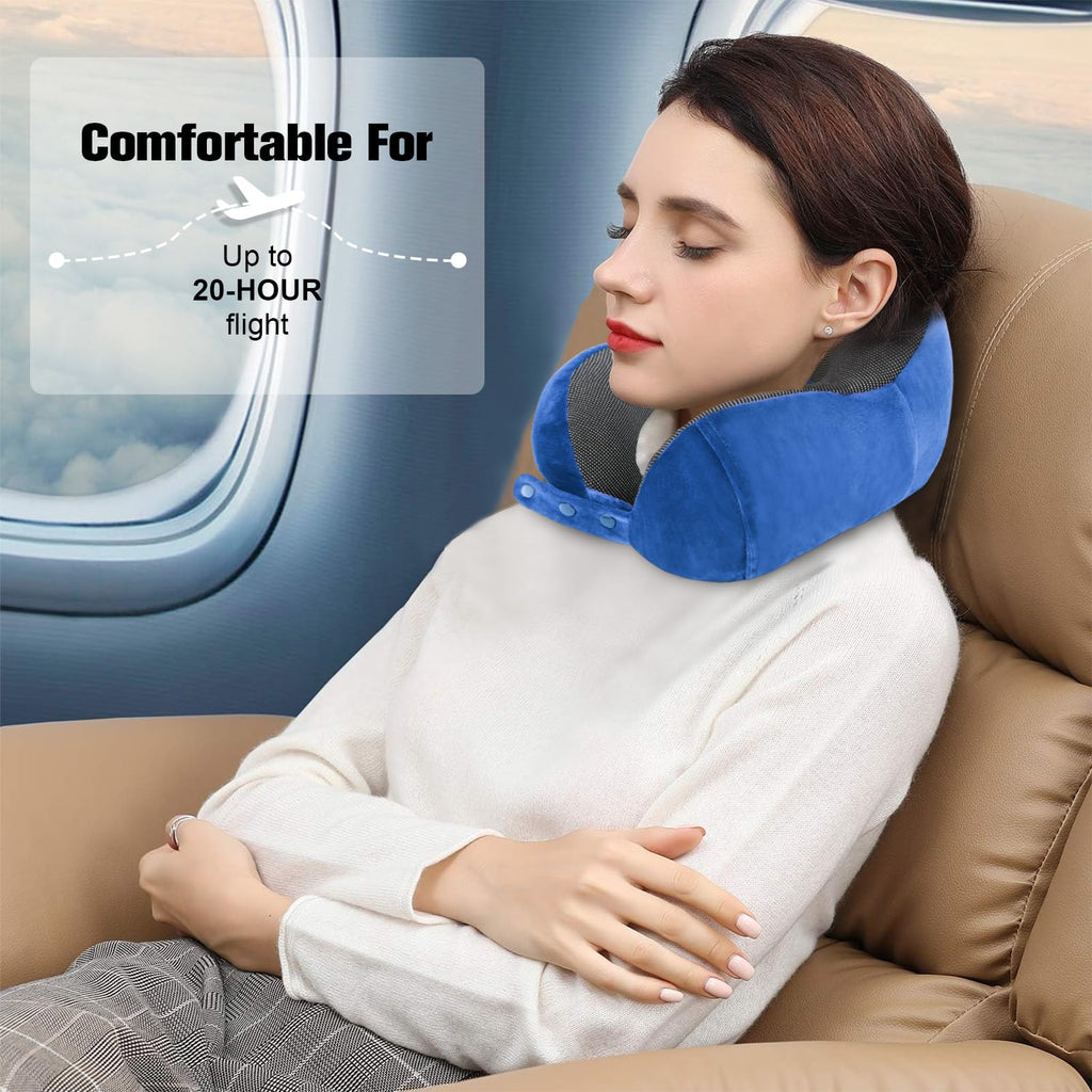 Cirorld Travel Pillow for Airplane, Neck Pillow for Travel, Memory Foam Travel Neck Pillow for Adults, Adjustable & Compact Flight Pillow, Ergonomic Neck Cushion, With Ear Plugs, Eye Mask, Carry Bag