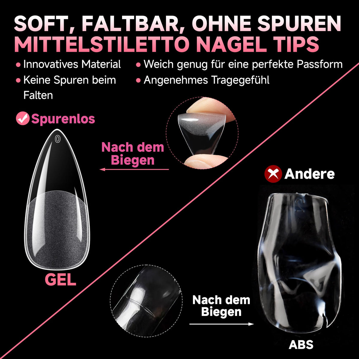 UNA GELLA Kurze Mandel Nail Tips 504 Stück