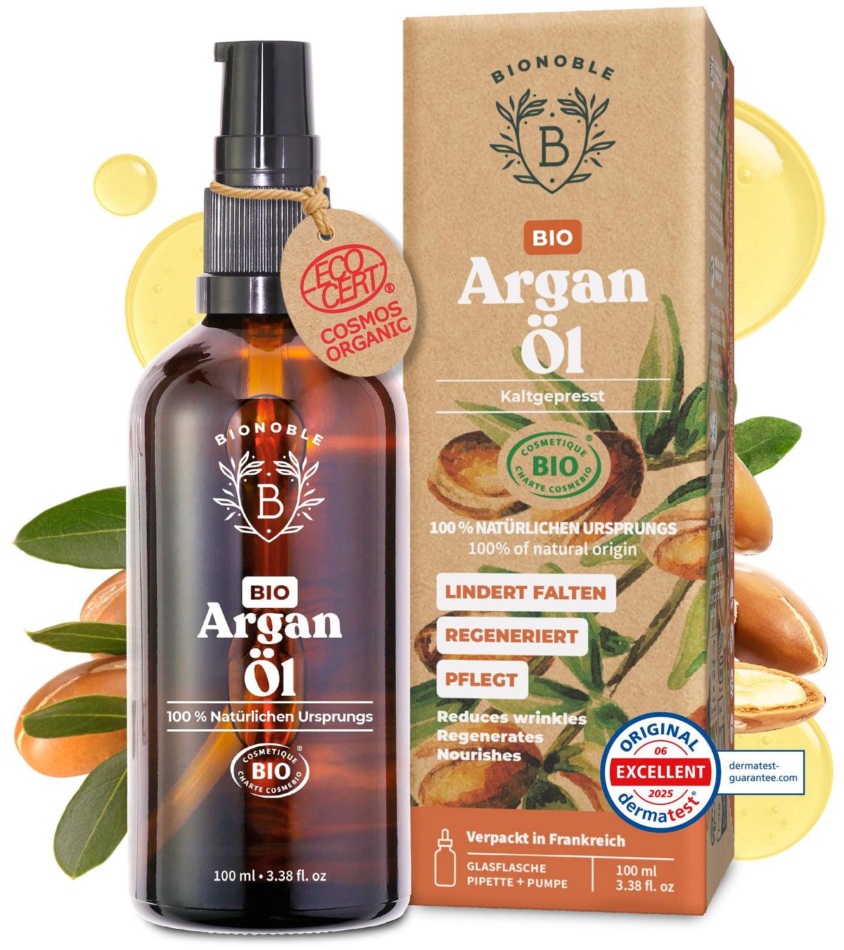 BIONOBLE Arganöl Bio Kaltgepresst - Haare, Gesicht, Haut - Marokko - 50ml
