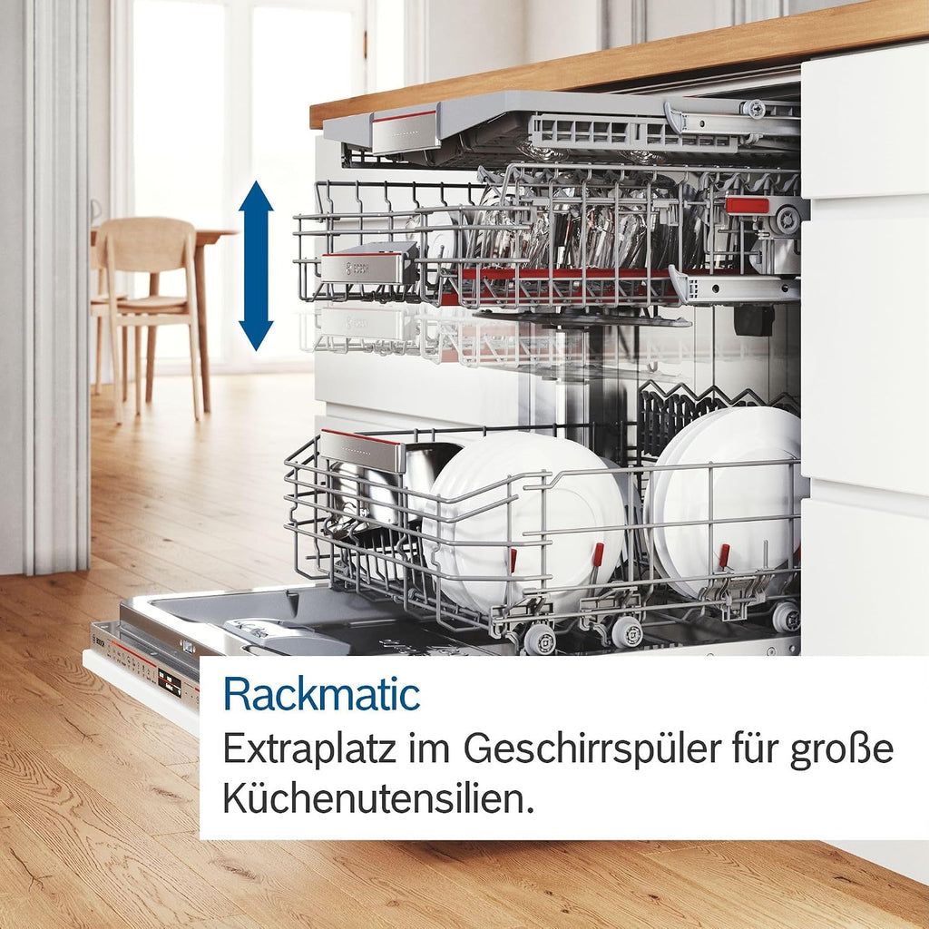 Bosch SMU4EVS08E, Serie 4, Smarter Unterbau-Geschirrspüler 60 cm, Besteckschublade, Spülmaschine mit Programmassistent, besonders Leise, höhenverstellbarer Oberkorb, Automatische Türöffnung, Edelstahl