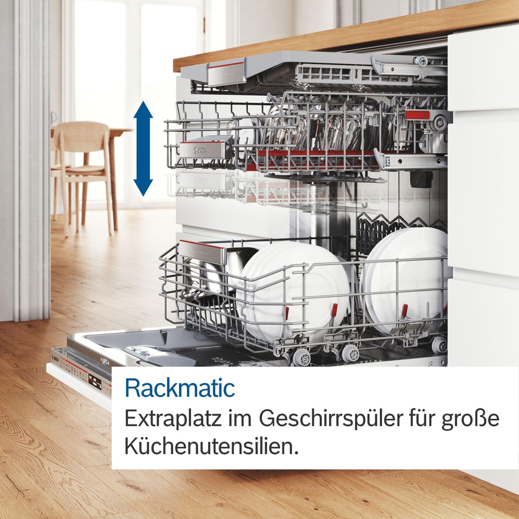 Bosch SMU4EVS08E, Serie 4, Smarter Unterbau-Geschirrspüler 60 cm, Besteckschublade, Spülmaschine mit Programmassistent, besonders Leise, höhenverstellbarer Oberkorb, Automatische Türöffnung, Edelstahl