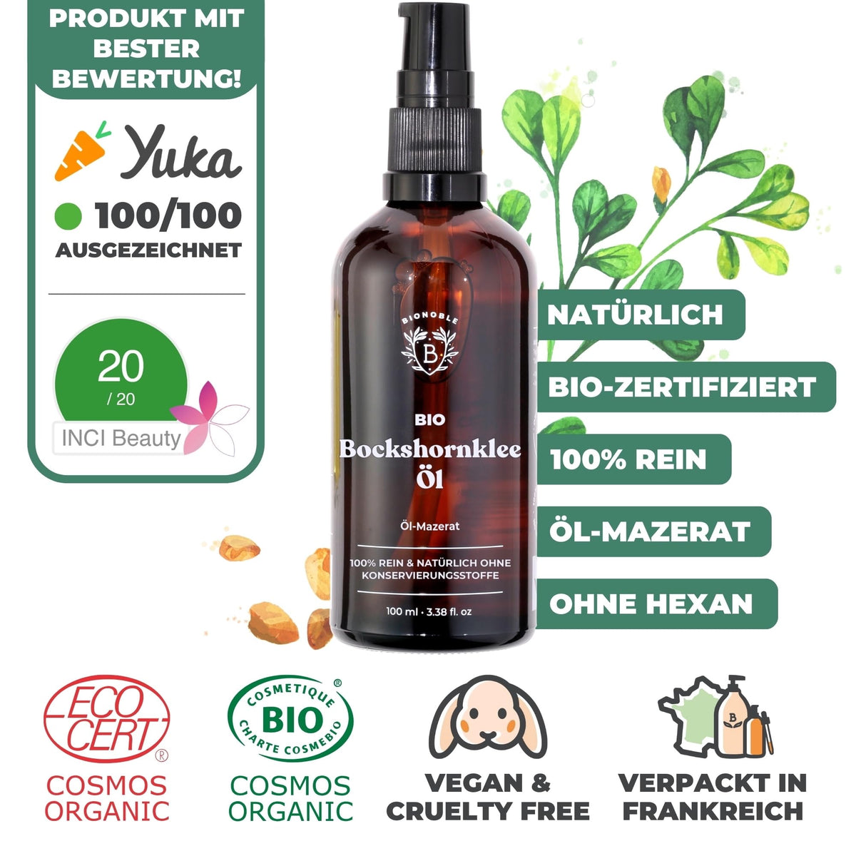 BIONOBLE Arganöl Bio Kaltgepresst - Haare, Gesicht, Haut - Marokko - 50ml