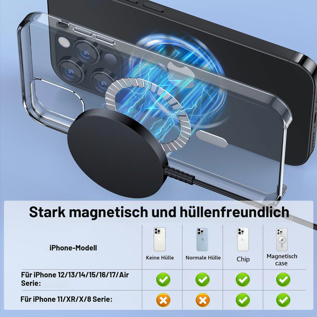 Mag-Safe Ladegerät für iPhone Ladestation: Starker Magnet Wireless Charger