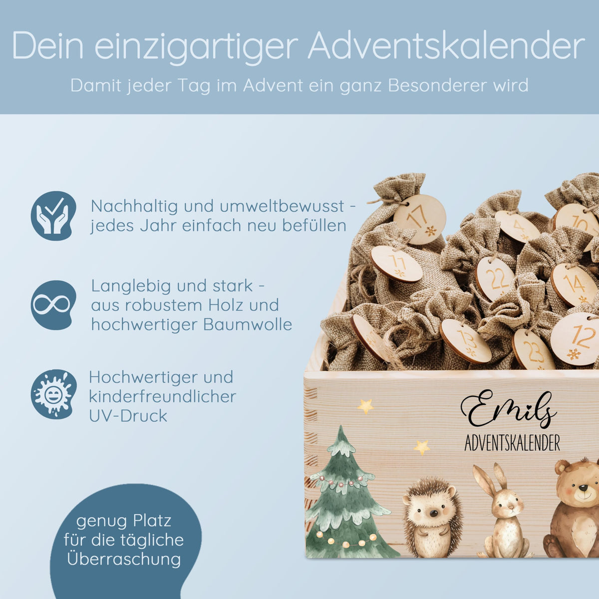 Bärenfreunde Personalisierter Adventskalender zum Befüllen, Holz, Baum
