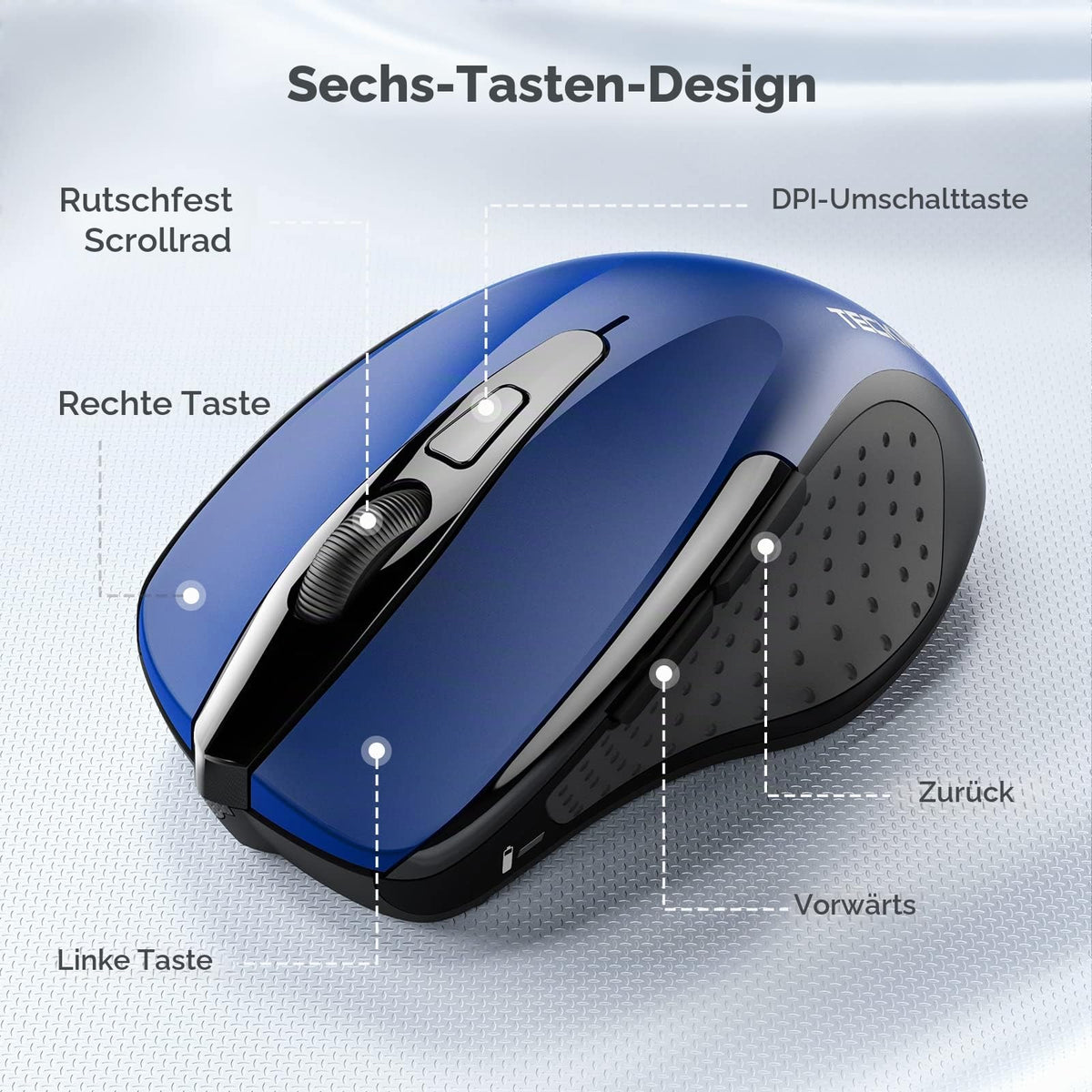 TECKNET Kabellose Maus, 2.4G Optische Funkmaus mit USB Empfänger, Grau