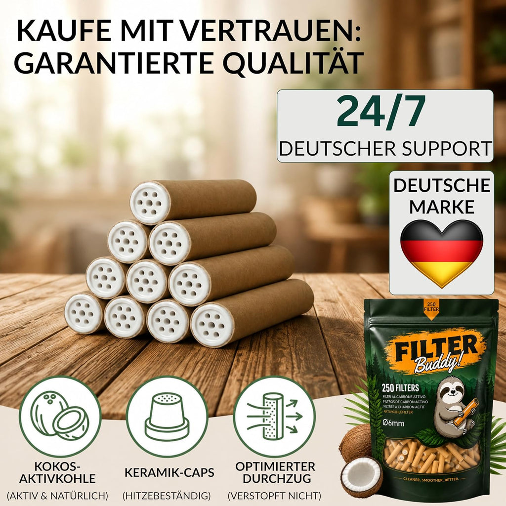 Aktivkohlefilter 6mm I 250 Aktivkohle Filter aus Kokoskohle I Keramikkappen